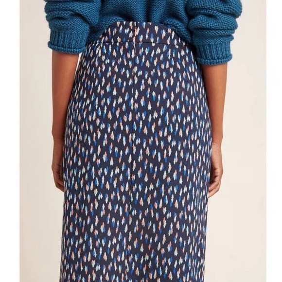 Anthropologie Debra Blue Patterned Pencil Faux Wrap Skirt - Picture 2 of 7